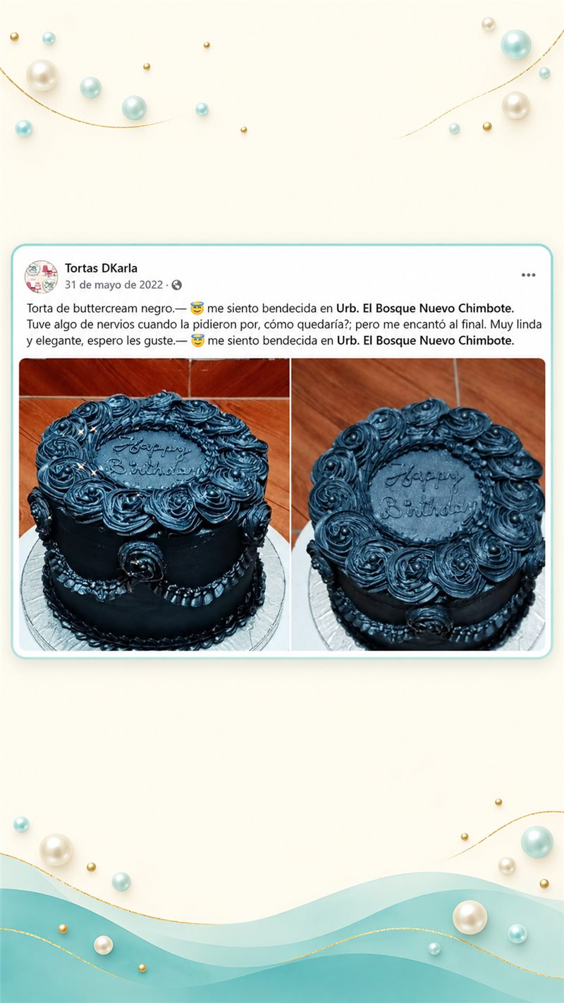 Tortas DKarla muestra una torta de buttercream negro